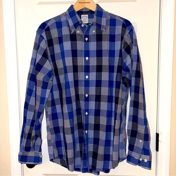 Brooks Brothers Shirt Mens Large Button Down Regent Blue Plaid Non Iron - Picture 1 of 5
